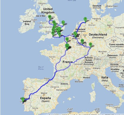 percurso na Europa do camiao pela cartrack